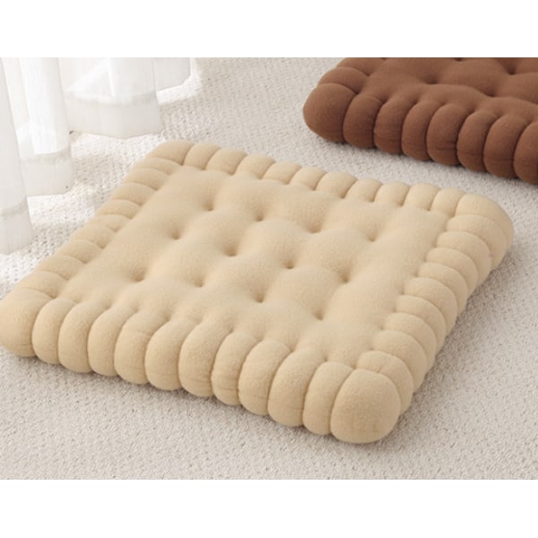 (Beige) 1 stk. Søt Faux Biscuit Rektangulær Putepute for Sete, Gulv, Bar, Lekerom Elfenben