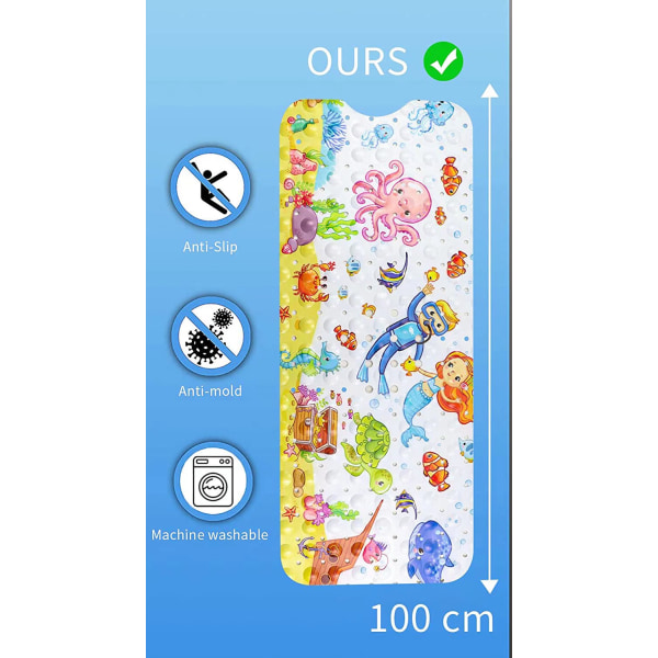 Non-Slip Bath Mat, Cartoon Sea Animals Kids Baby Shower Mat