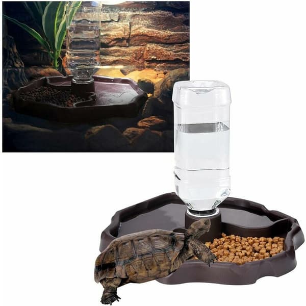Reptil Vanddispenser, 2 i 1 Anti-Overflow Foderdispenser Skål