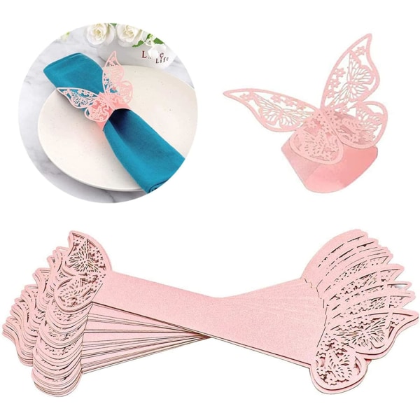 40 stk. Rose Laser Udhulede Butterfly Servietringe Reflekterende