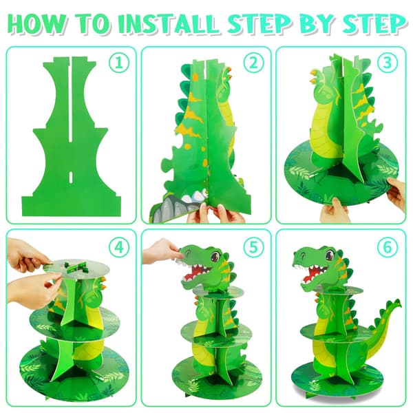 3-kerroksinen dinosauruksen cupcake-teline