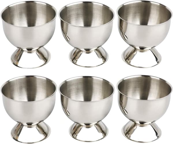 Set med 6 äggkoppar i rostfritt stål för kokta ägg (Silver)