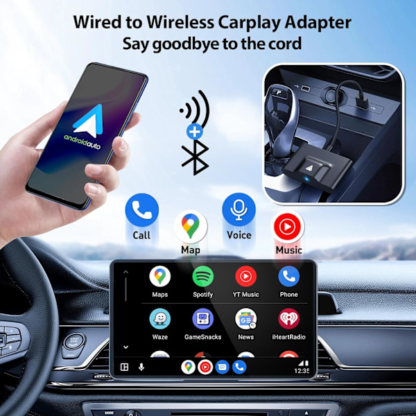 Trådløs Android Auto-adapter til biler med fabriksmonteret kablet Android Auto