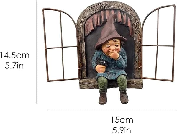 Utendørs hagedvergfigur, fehagedekorasjon, frekk