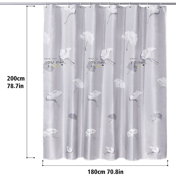 Duschdraperi, Duschdraperi 180x200 cm, Grå Ginkgo Blads Mönster