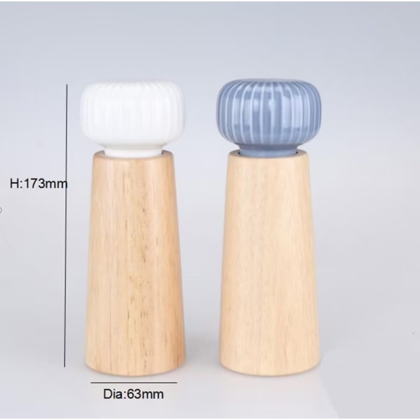 2piece（White+Blue）Salt and Pepper Mill Set - Wood and Ceramic