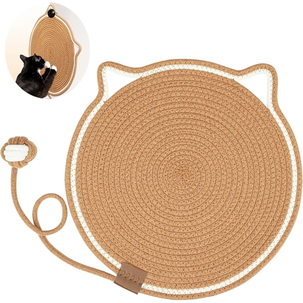 Kattenskrapematte, naturlig bomullsrepkattenskrapeunderlag, 15,7'' runde horisontale gulvkatteskrapeunderlag for kattemøbelbeskytter for vegg, sofa, brun