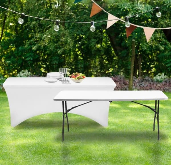 Hvit sammenleggbar bordduk 6ft(183*76*76cm) Elastisk bordduk