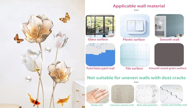 Gyllene Tulpanfjärilar Väggdekal Blomväggdekaler För Sovrum