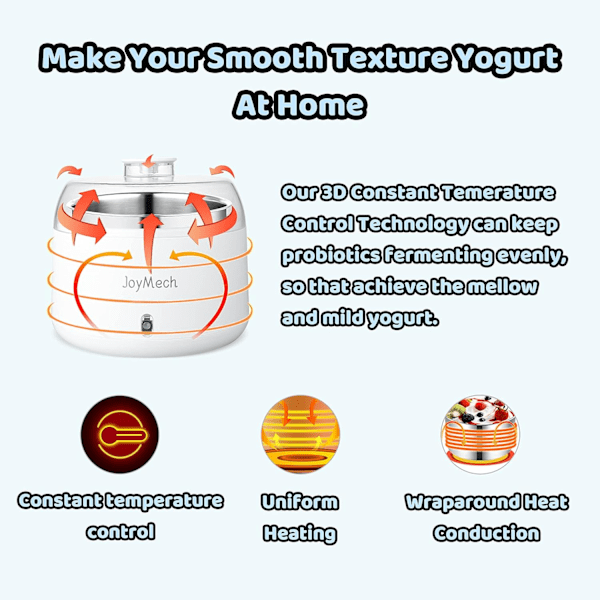 Yoghurtmaskine, Kompakt Græsk Yoghurtmaskine, Termostatstyring, Rustfrit Stålbeholder, 1 Liter Økologisk Yoghurt