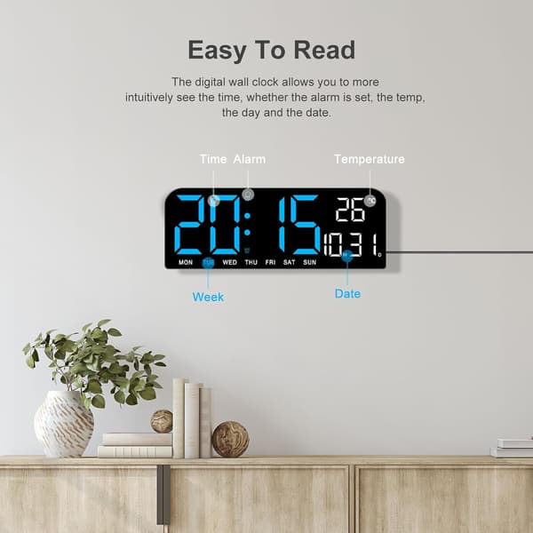 LED Digital Väggklocka Dekorativ, 10\" Digitala Väckarklockor för Sovrum, Digital Klocka Stor Display med Temperatur