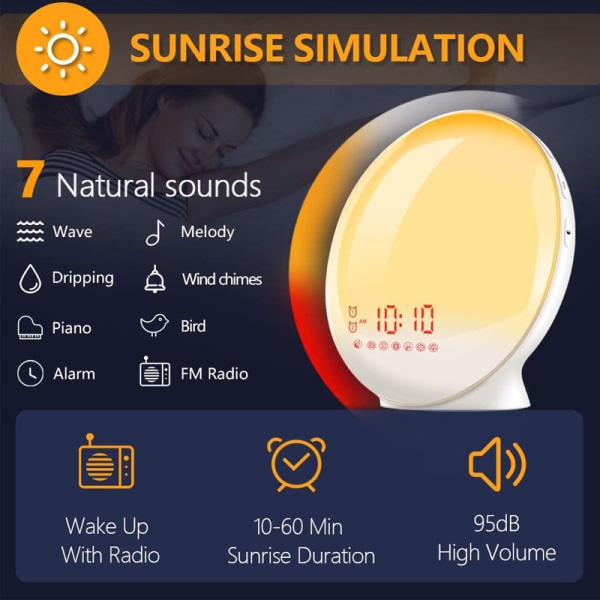 Analog Sunrise & Sunset Alarm Clock, LED Electronic Alarm Clock,