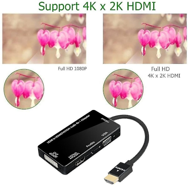 3 i 1 HDMI till VGA DVI HDMI med ljud 3,5 mm mikroadapterkabel