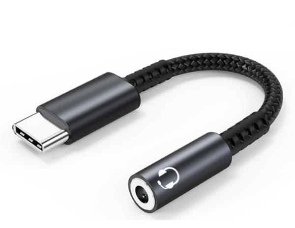 Svart USB C til 3,5 mm hodetelefonadapter, USB Type C lydkontakt