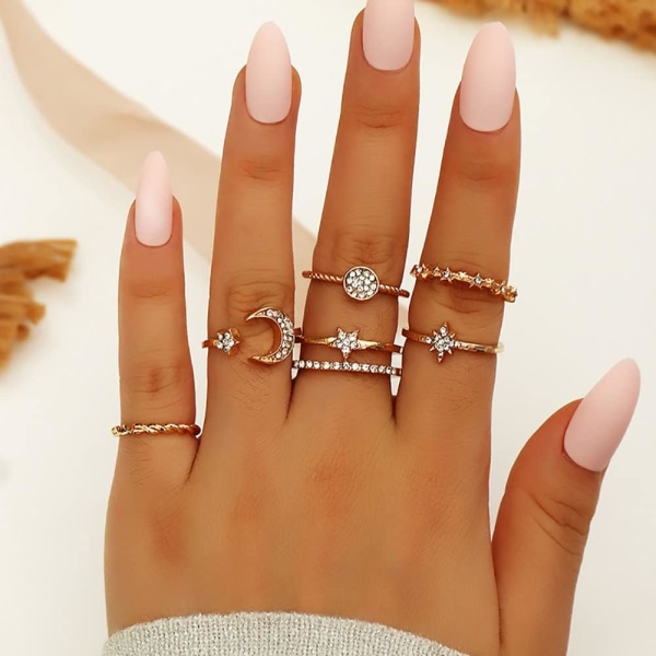 Crystal Knuckle Rings Set Star Ring Guld Moon Finger Joint