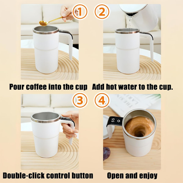 Elektrisk Magnetisk Själv-Rörande Kaffekopp med Lock, Automatisk Magnetisk Rörkopp med Digital Display, Laddningsbar