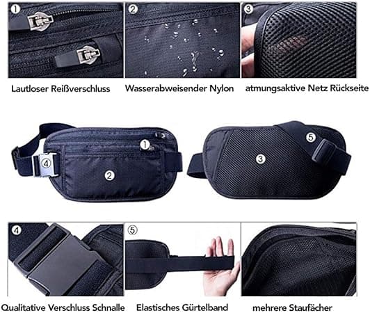 Sort 28cm Professionel Flade Mavepose - Med RFID Beskyttelse -