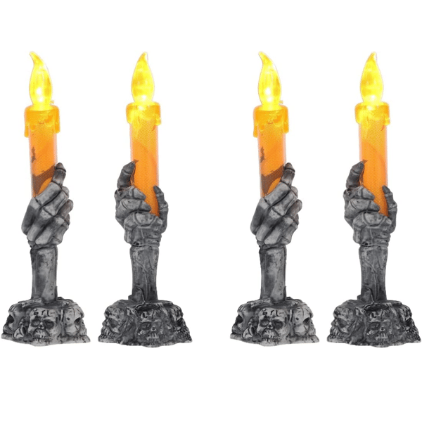 4 stycken skelett händer skelett händer håller tänd ljus Halloween