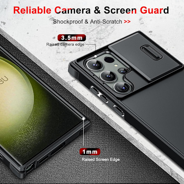 Fodral för Samsung Galaxy S23 Ultra 5G 6.8\" (INTE för Samsung S23/S23 Plus), Glidande Kameraskyddande Hård PC Silikon Stötskyddande Bumper Case för Samsung S23 Ultra, Svart