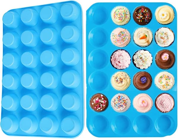 Mini Muffinform, 4 Pak 24 Kopper Silikonforme Kopper Bageform, Silikon Muffinforme Bageforme - Blå