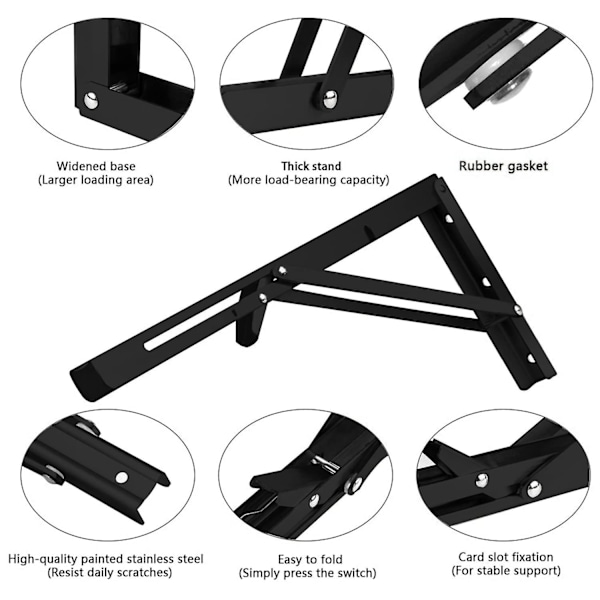2 stk. sammenklappelig konsol, kraftig rustfrit stål sammenklappelig konsolbord sammenklappelige hyldebeslag til bænkehylder