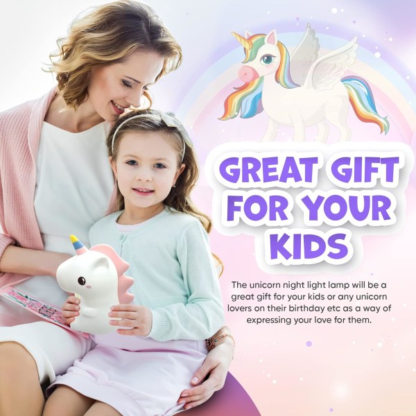 1 st 7 Färg Unicorn Silikon Lampa Girl Barn Present