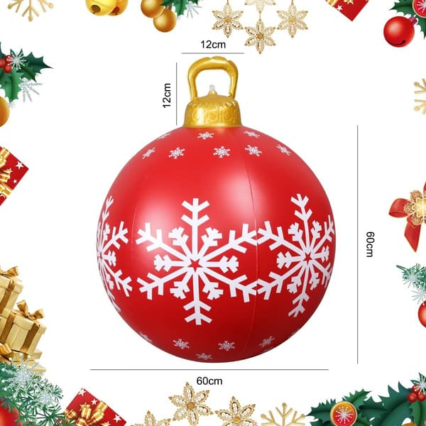 60 cm Oppblåsbare Julekuler, Store Julekuler for Utendørs, Store PVC Oppblåsbare Pynt, Passer for