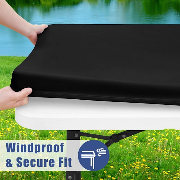 Spandex Picknickbordsduk, Elastiska bordsdukar för 183 cm rektangulära bord (Svart, 76x183 cm)