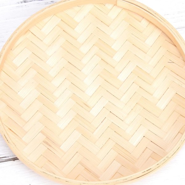 1 stycke 22cm rund dammvippa i vävd bambu, handvävd bambusi, bambuplatta, kreativ målningsbricka, bambuprodukter, dekoration