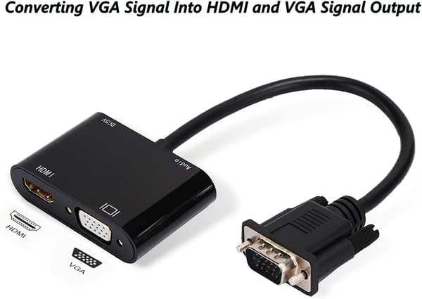 1 stk VGA til HDMI-adapter, VGA hann til 1080p HDMI+VGA-konverterer
