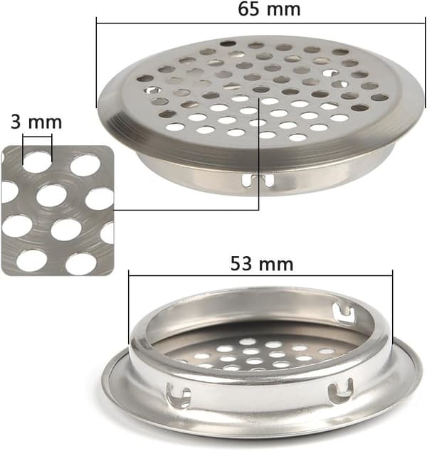 20 kpl 53 mm Ilmastointigrilli RUOSTUMATTOMA TERÄS Pyöreä verkko