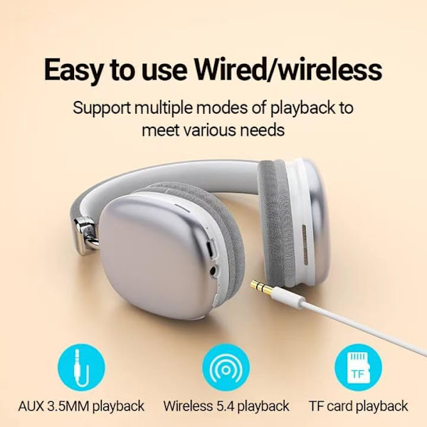 Trådlöst Bluetooth-headset, Bluetooth-hörlurar, justerbart trådlöst headset för telefon/dator/surfplatta, silver