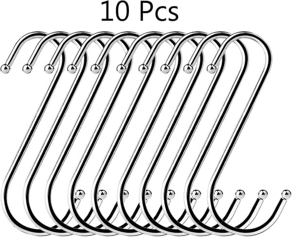 S-krokar [10-pack], 11,5 cm S-formade Metallkrokar, Multifunktionella
