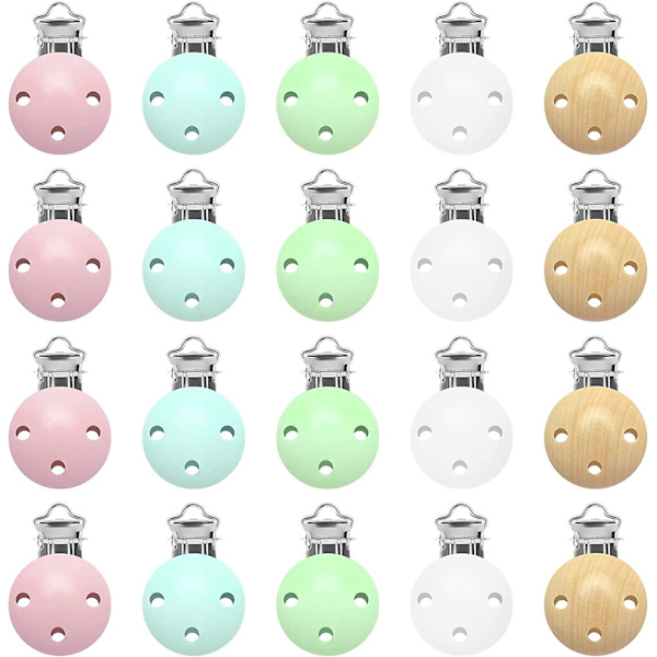 20 stk. Smokkeklips, Personlig Naturlig Tre Smokkeklips, Baby Smokkeklips, Smokkeklips, Tre Smokkeklips (med Hull, 5 Farger)