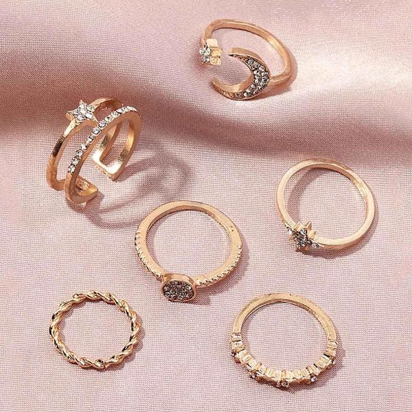 Krystal Knuckle Ringe Sæt Stjerne Ring Guld Måne Finger Led