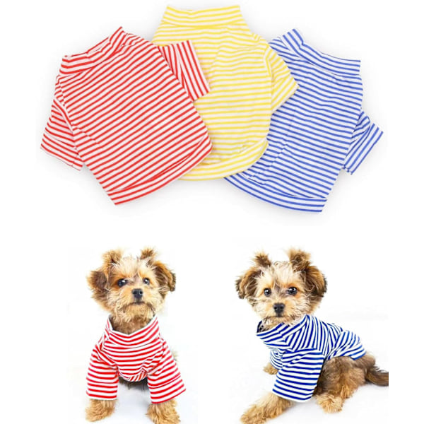 DroolingDog Hundkläder Husdjur Randig T-shirt Enfärgad Valp Kläder för Små Hundar, Medium, 3-pack
