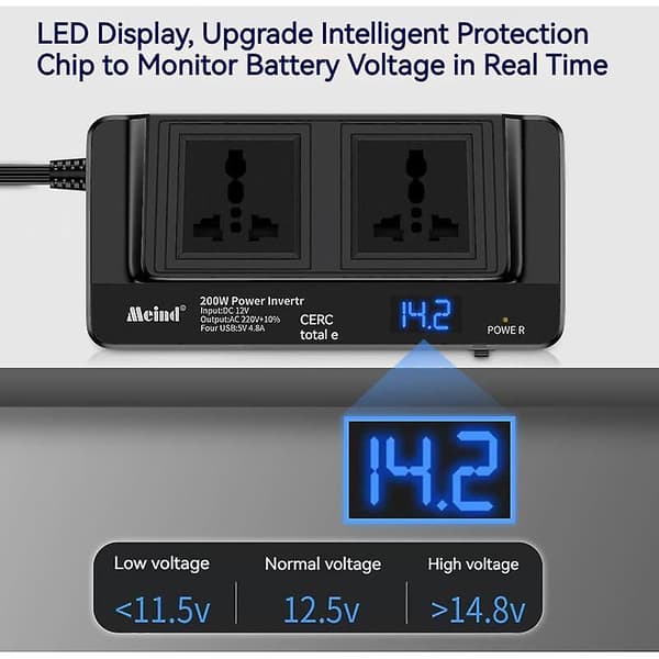 200W Bilomformer 12V til 220V Strømomformer Fire USB-porter + Dobbel stikkontakt