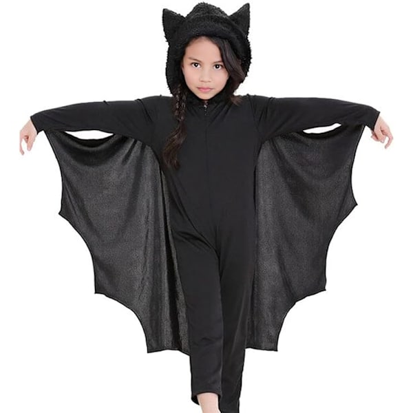 Barnedrakt for Halloween - Flaggermuskostyme for gutter og jenter, hettegenser med vinger for Halloween-triks eller godteri, passer