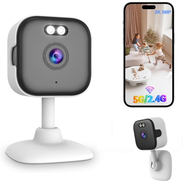 2K 5MP Inomhus Säkerhetskamera, 2.4G/5G Wi-Fi Säkerhetskamera för Inomhus, Inomhuskamera med Nattseende,