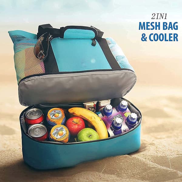 Stor Strandveske Dobbelt Lag, Multifunksjonell Mesh Bag Tote Bag,