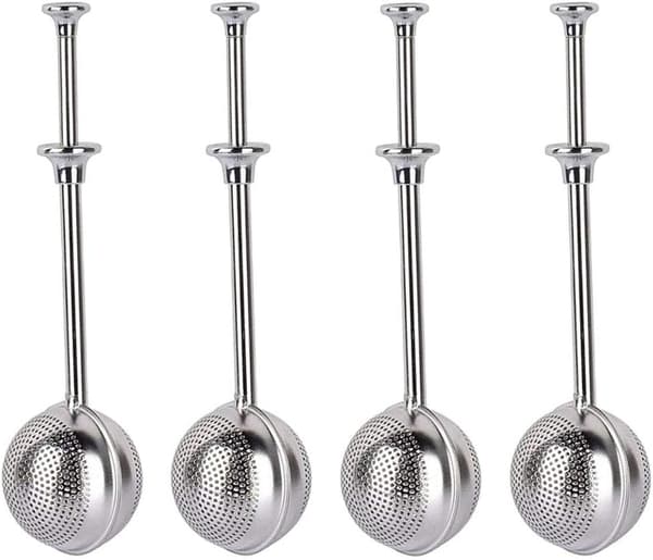 4 stk. rustfritt stål te-infuser te-sil sukker mel sikt pulverisert sukker shaker støvfilter te-intervall