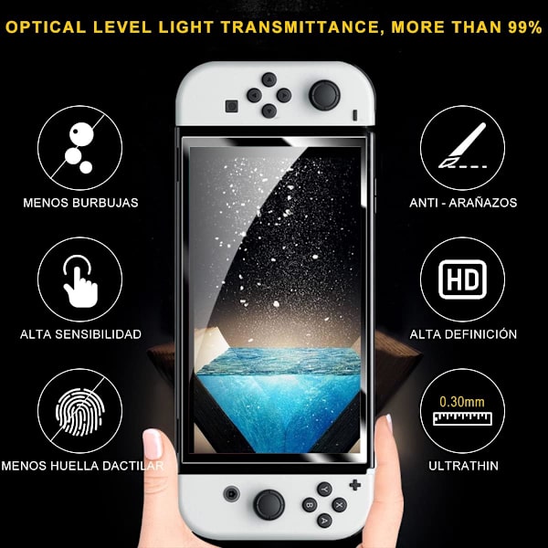 Näytönsuojus Nintendo Switch OLED:lle (2 kpl) sinisen ja violetin valon suojauksella, 9H korkea kovuus HD