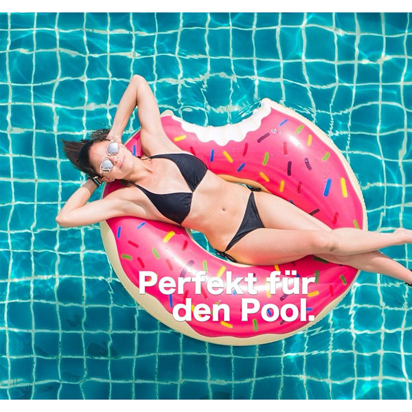 Rosa Oppblåsbar Donut Ø 120 cm med Biten Ring, Bøye,