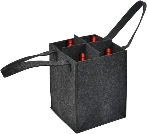 2 kpl huopapullokassi 4 pullolle (harmaa), 16*16*28cm huopapulloteline