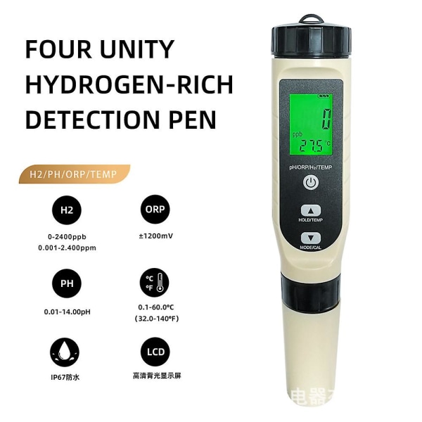 4 i 1 pH / ORP / H2 / temp test Pen Multi - Funktionel Vandkvalitet Hydrogen Rig test Pen