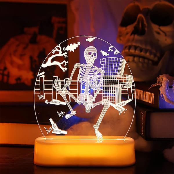 Halloween Bordlampe - Skelet Græskar Vognmand 3D LED Lys