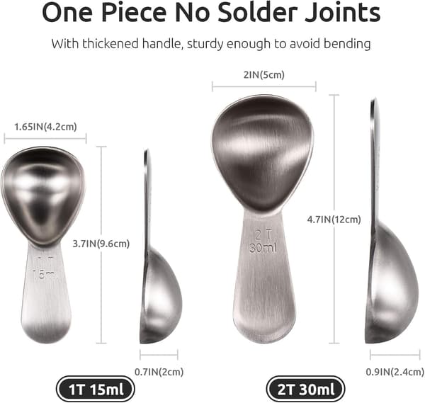 2 stk. 15 ml & 30 ml Kaffeemåleskeer lavet af holdbart 18/8