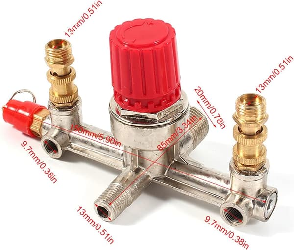 Kompressor regulator, Dobbelt Udgangsrør Legering Kontakt Trykregulator Ventil Passer Del