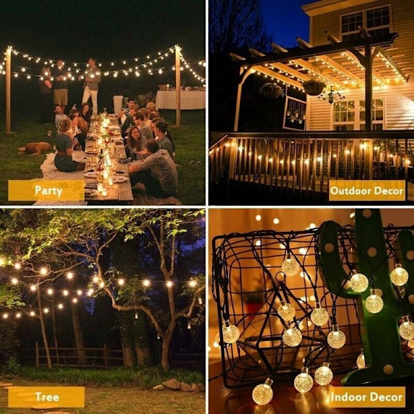 Utomhus solcellsguirland 12M 100 LED varmvit ljusslinga med 8