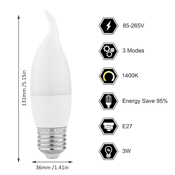 6-pack E26 LED-lampa med flam-effekt